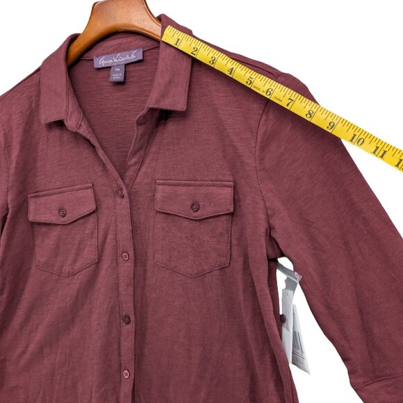 Gloria Vanderbilt Ashten Blouse Womens Burgundy Elixir Long Sleeve Button Sz PM - Picture 10 of 10
